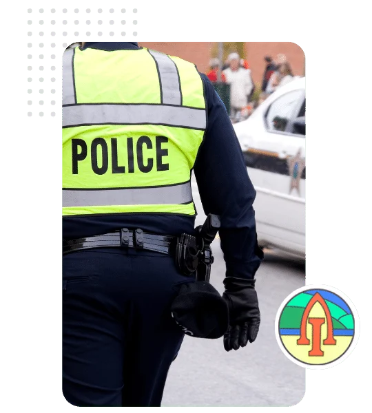 Community Police. Community Police officer and Askam and Ireleth logo